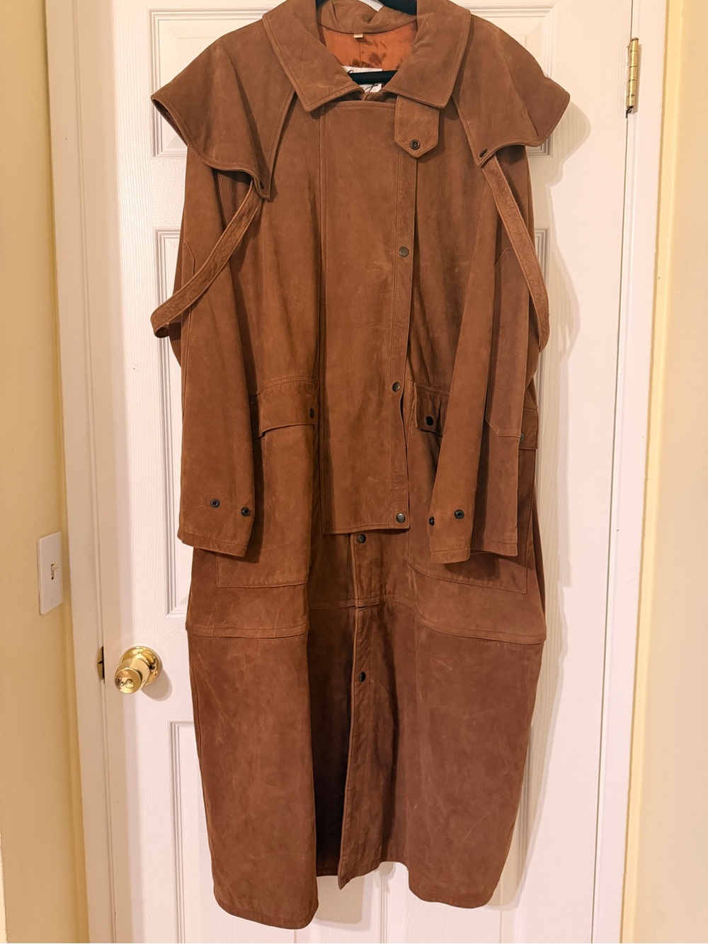Vintage Scully Brown Suede Trench Coat Cape Yoke Belted Western Boho Long Coat
